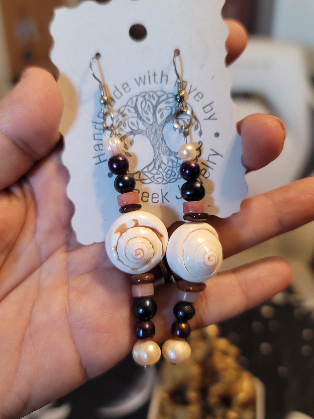 🔥3 For $20 Handmade Shell & Pearl Drop Earrings in White and Purple